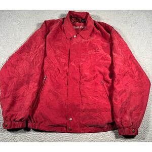 Bobby Chan Silk‎ Golf Jacket Men Medium Red Adios Golf Course Logo Full Zip Snap
